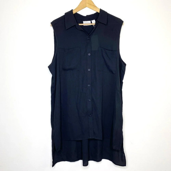 NWT Chico's 3 Lengthened Layer Bevin Basic Tank Top Sheer Black Button Down XL - Picture 1 of 10